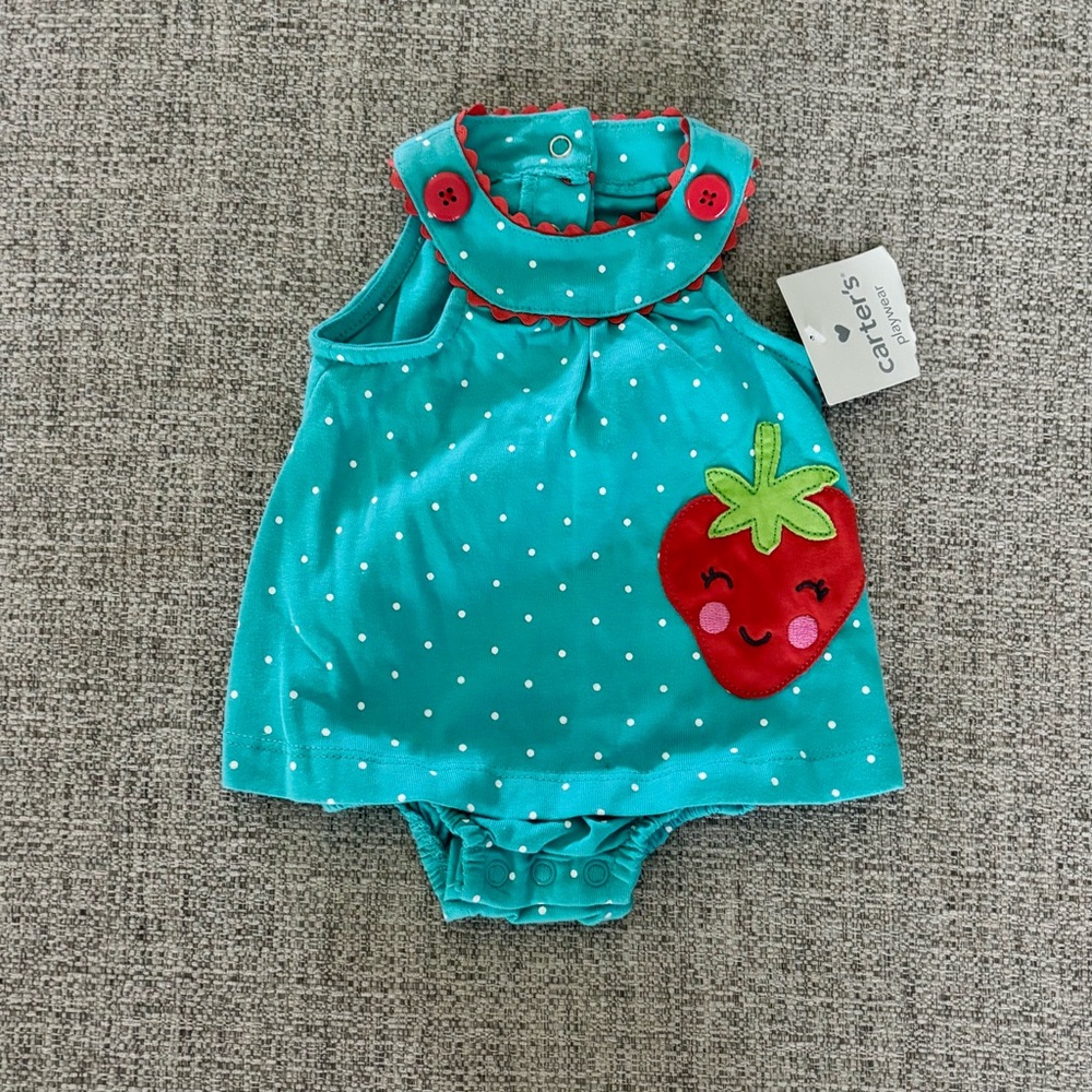 Carter's Turquoise Polka Dot Strawberry Onsie